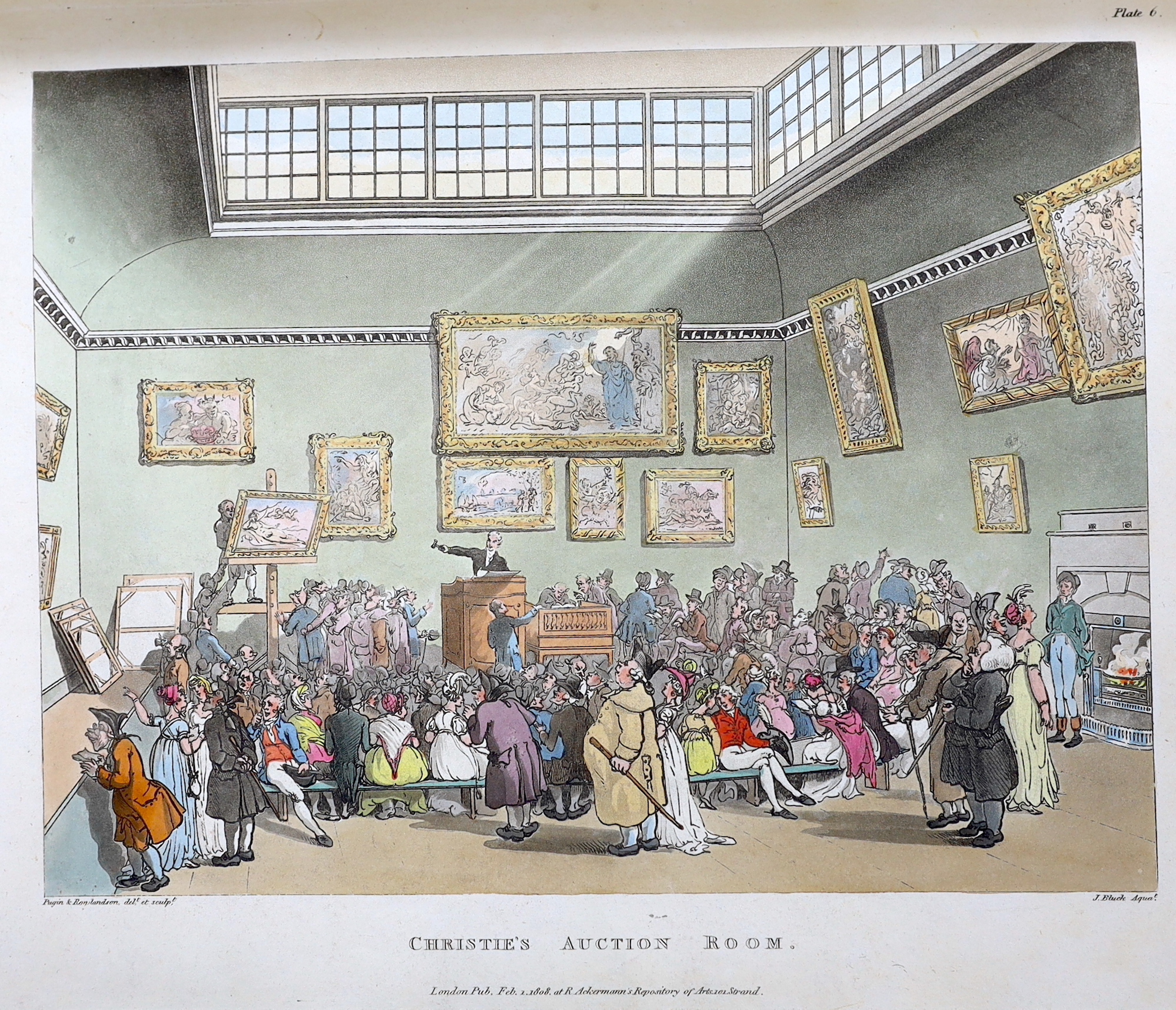 Ackermann (Rudolph, publisher) - The Microcosm of London, 3 vols, 1st edition, folio, calf gilt, rebacked, with wood-engraved titles and engraved dedication leaves, 104 hand-coloured aquatint plates after Rowlandson and